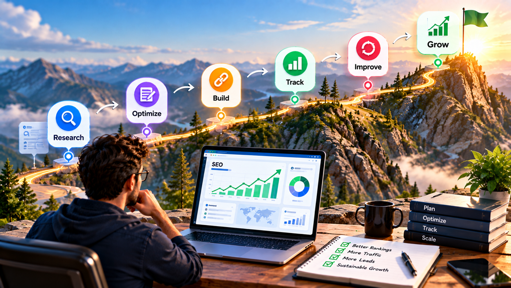B2B SaaS SEO strategy improvement process from research and optimization to tracking, growth, and better organic rankings.